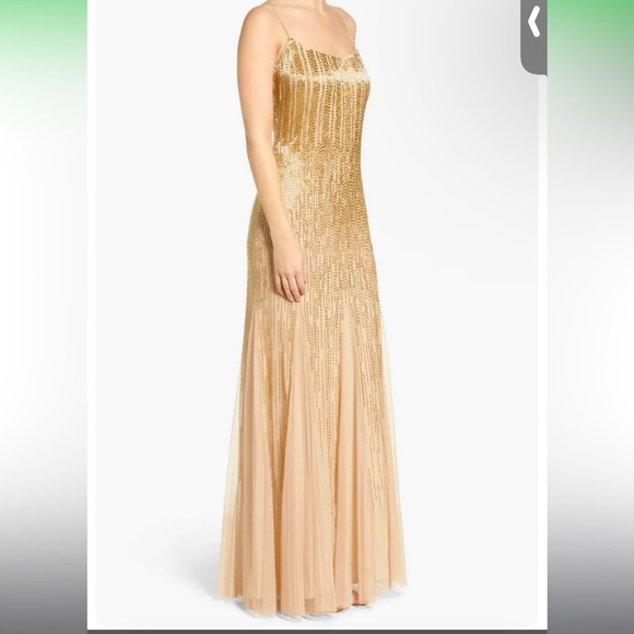 Adrianna Papell Gold/Champagne Fully Beaded Gown. - Picture 5 of 7